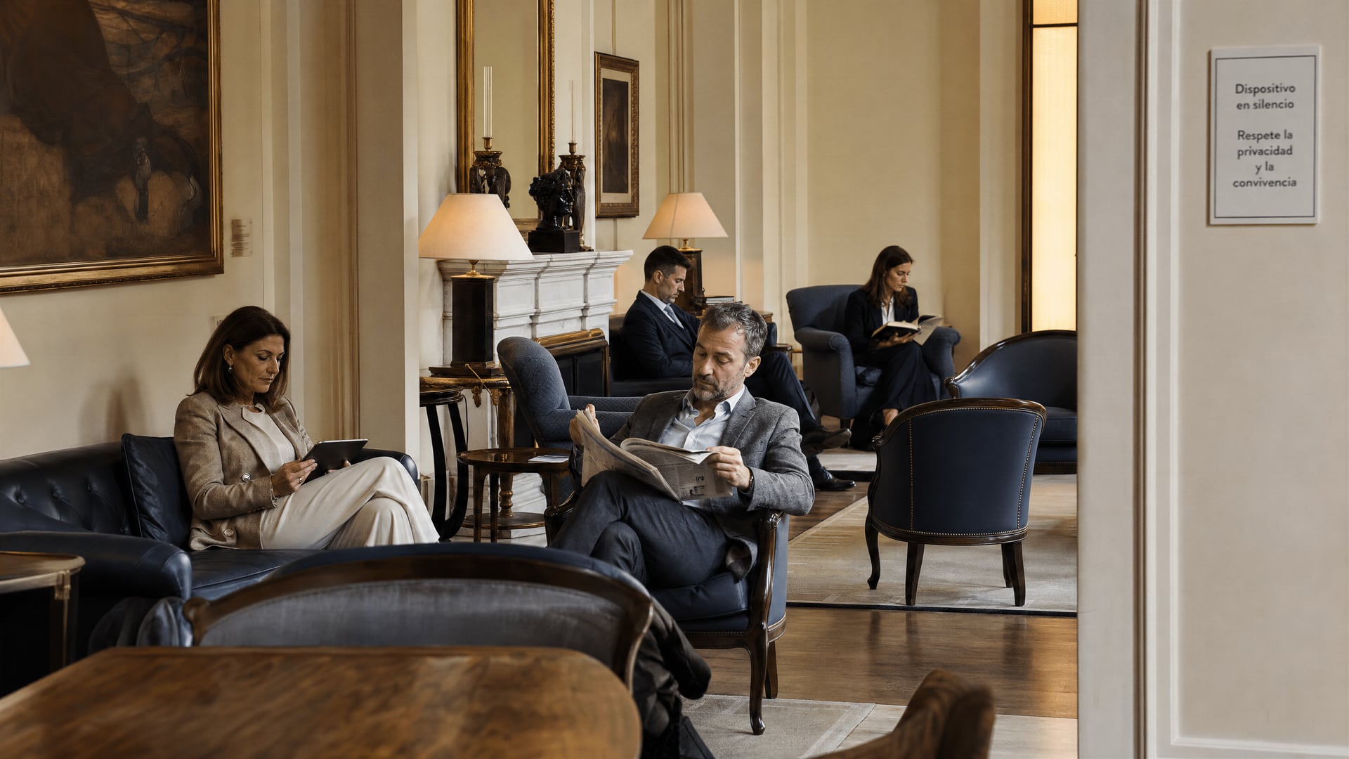 Respectful private club lounge with members following house rules