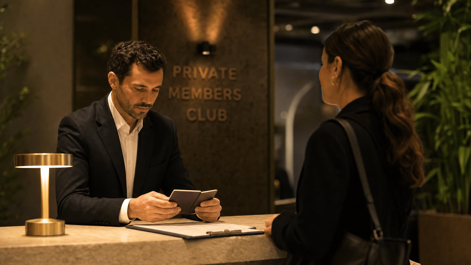 Private membership desk and identification check at a cannabis association
